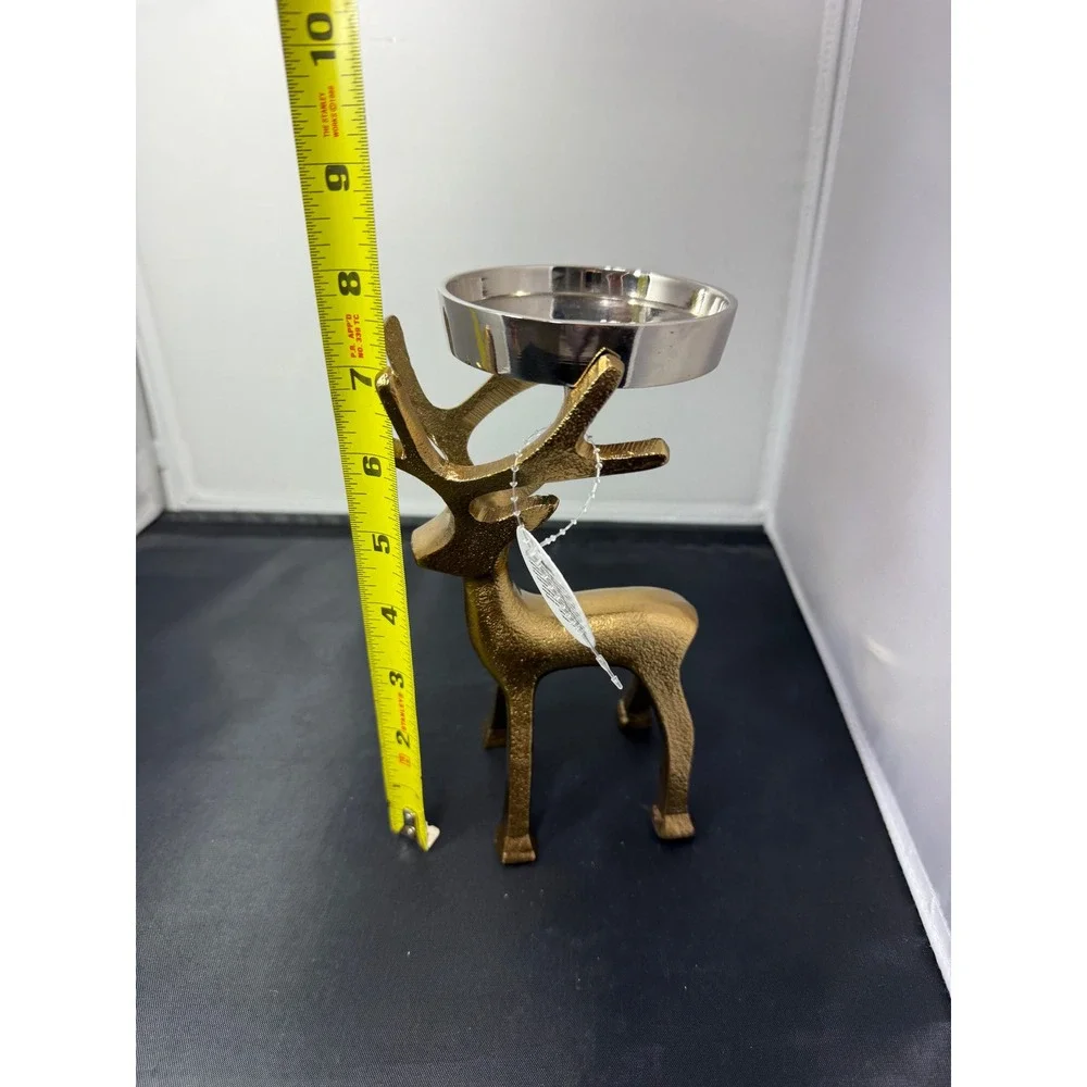 Gold tone brass reinDeer Tea Light Candle Holder Tabletop Decor Accent Christmas